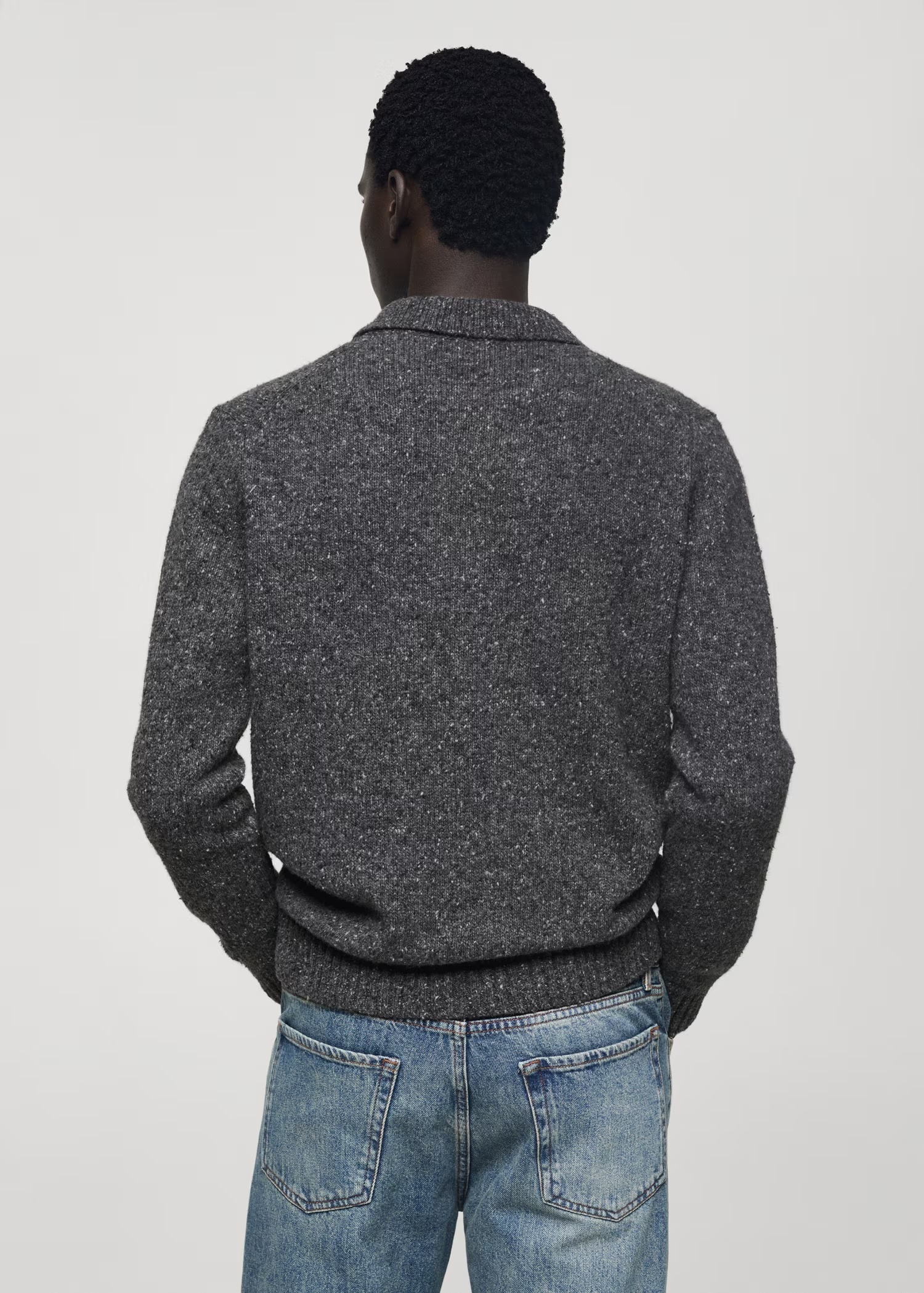 Customize Men's Charcoal Speckled Wool Polo Sweater