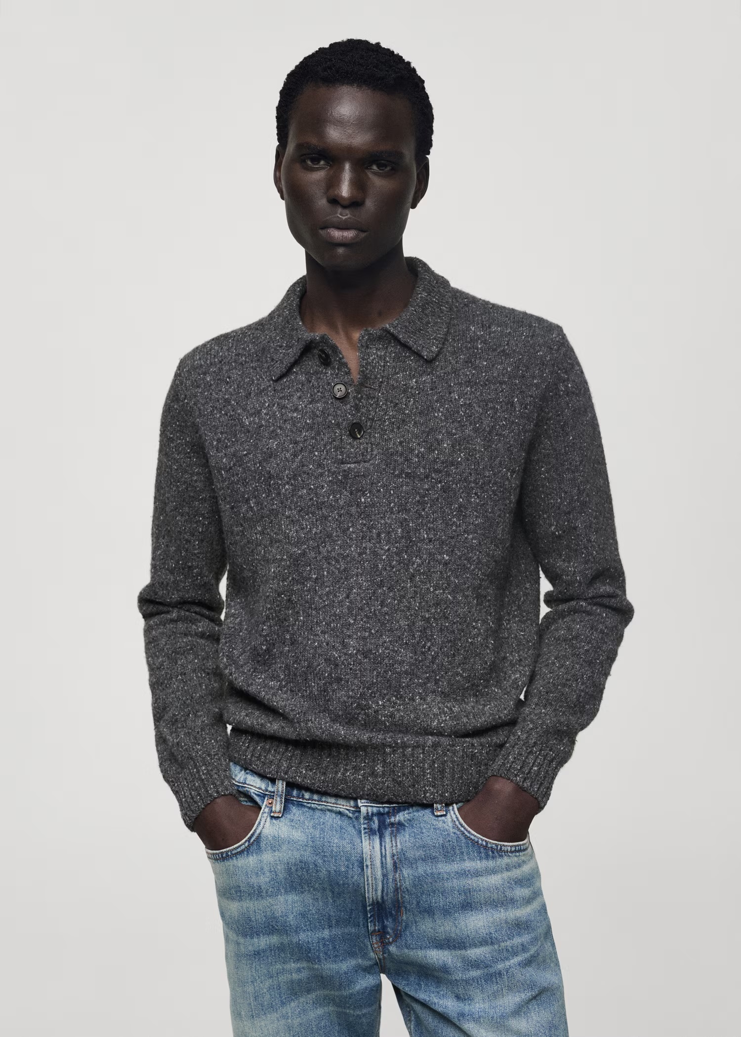 Customize Men's Charcoal Speckled Wool Polo Sweater