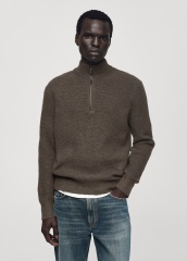 OEM/ODM Customizable Men's Brown Half-Zip Wool-Blend Sweater