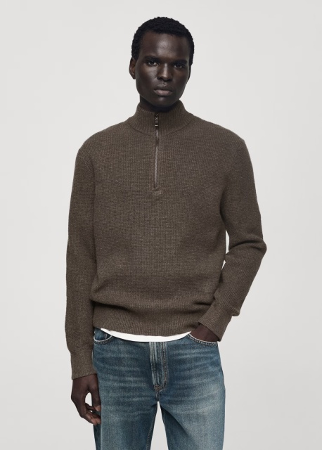 OEM/ODM Customizable Men's Brown Half-Zip Wool-Blend Sweater