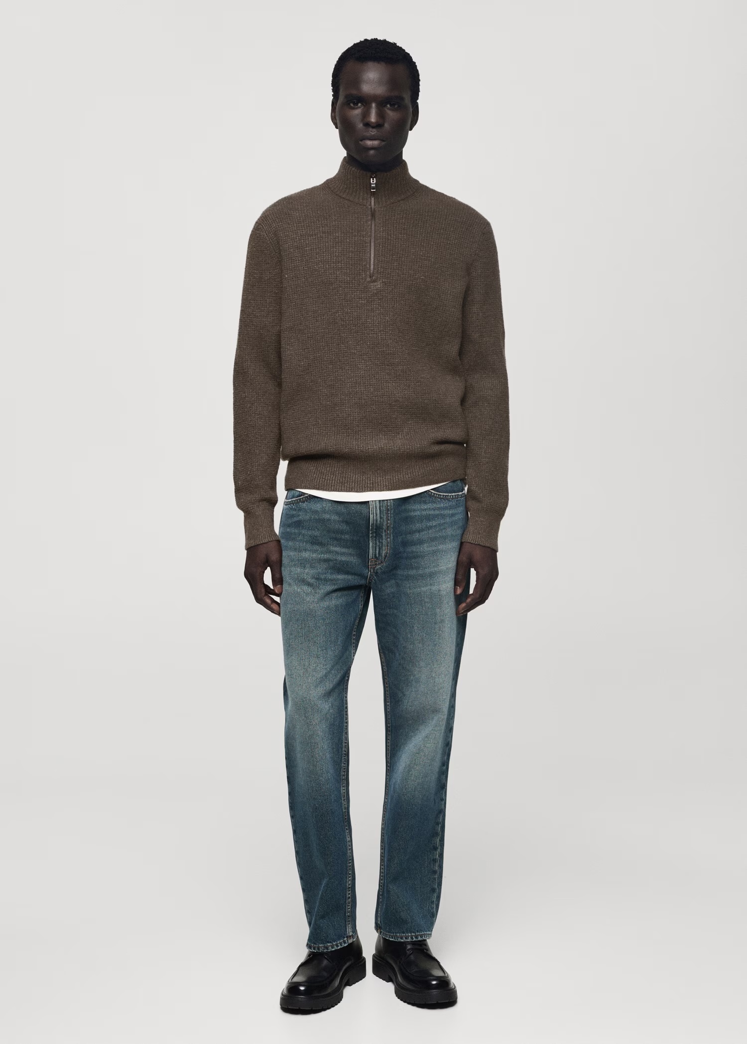 OEM/ODM Customizable Men's Brown Half-Zip Wool-Blend Sweater