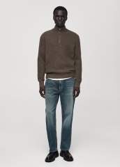 OEM/ODM Customizable Men's Brown Half-Zip Wool-Blend Sweater