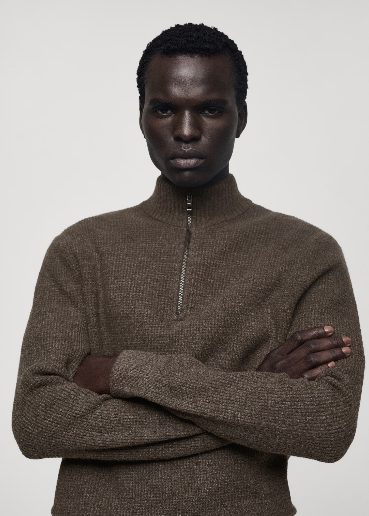 OEM/ODM Customizable Men's Brown Half-Zip Wool-Blend Sweater
