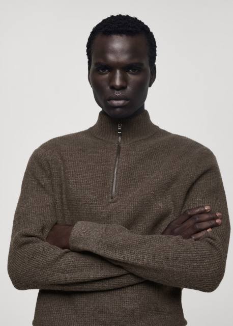 OEM/ODM Customizable Men's Brown Half-Zip Wool-Blend Sweater