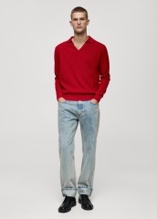 Customize Men's Red V-Neck Polo Sweater