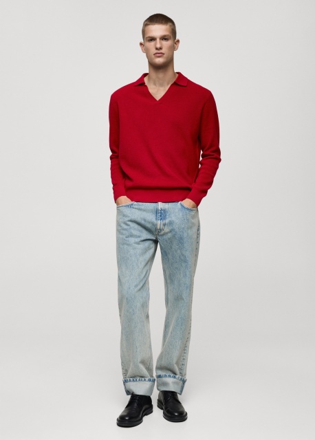 Customize Men's Red V-Neck Polo Sweater