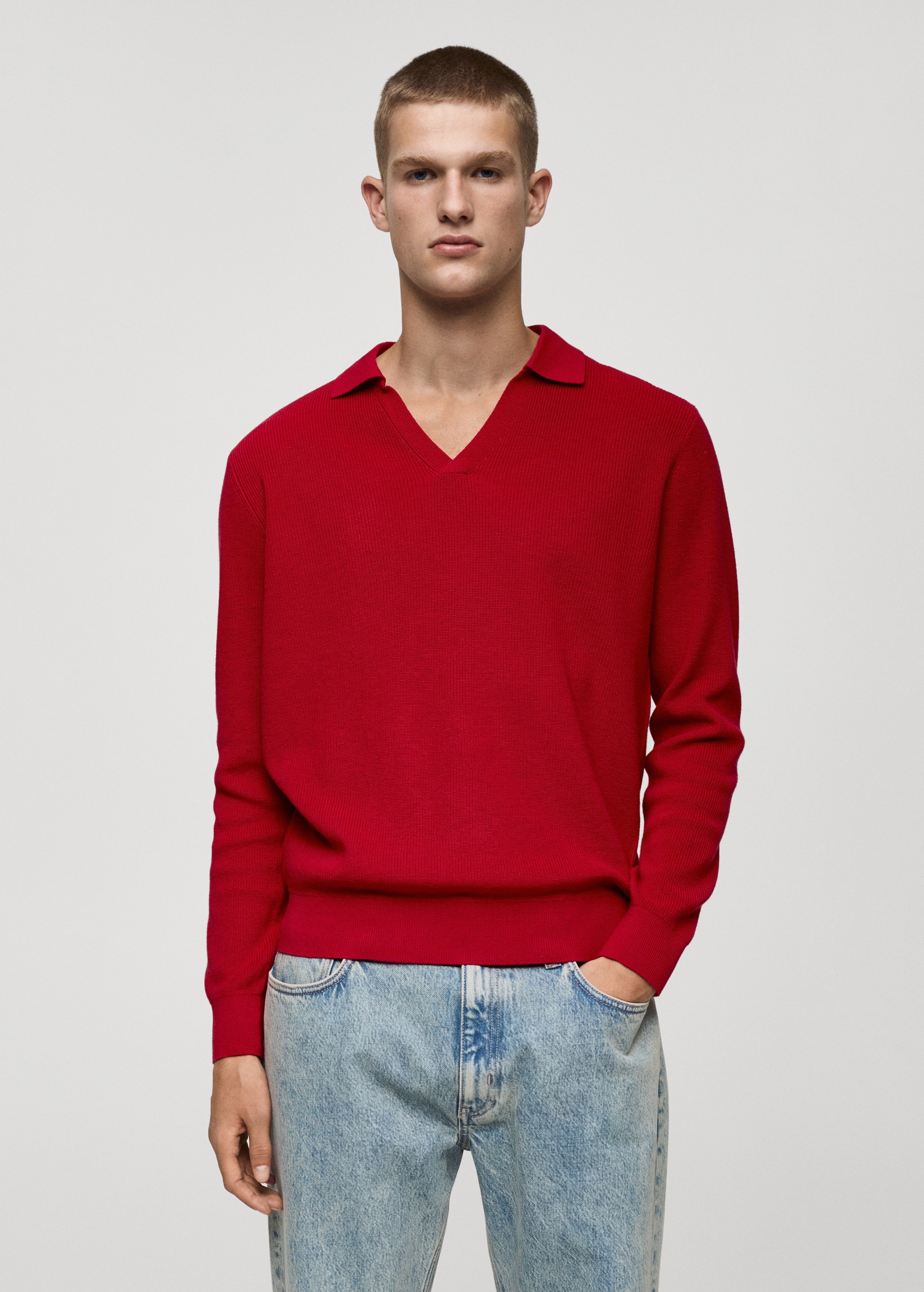 Customize Men's Red V-Neck Polo Sweater