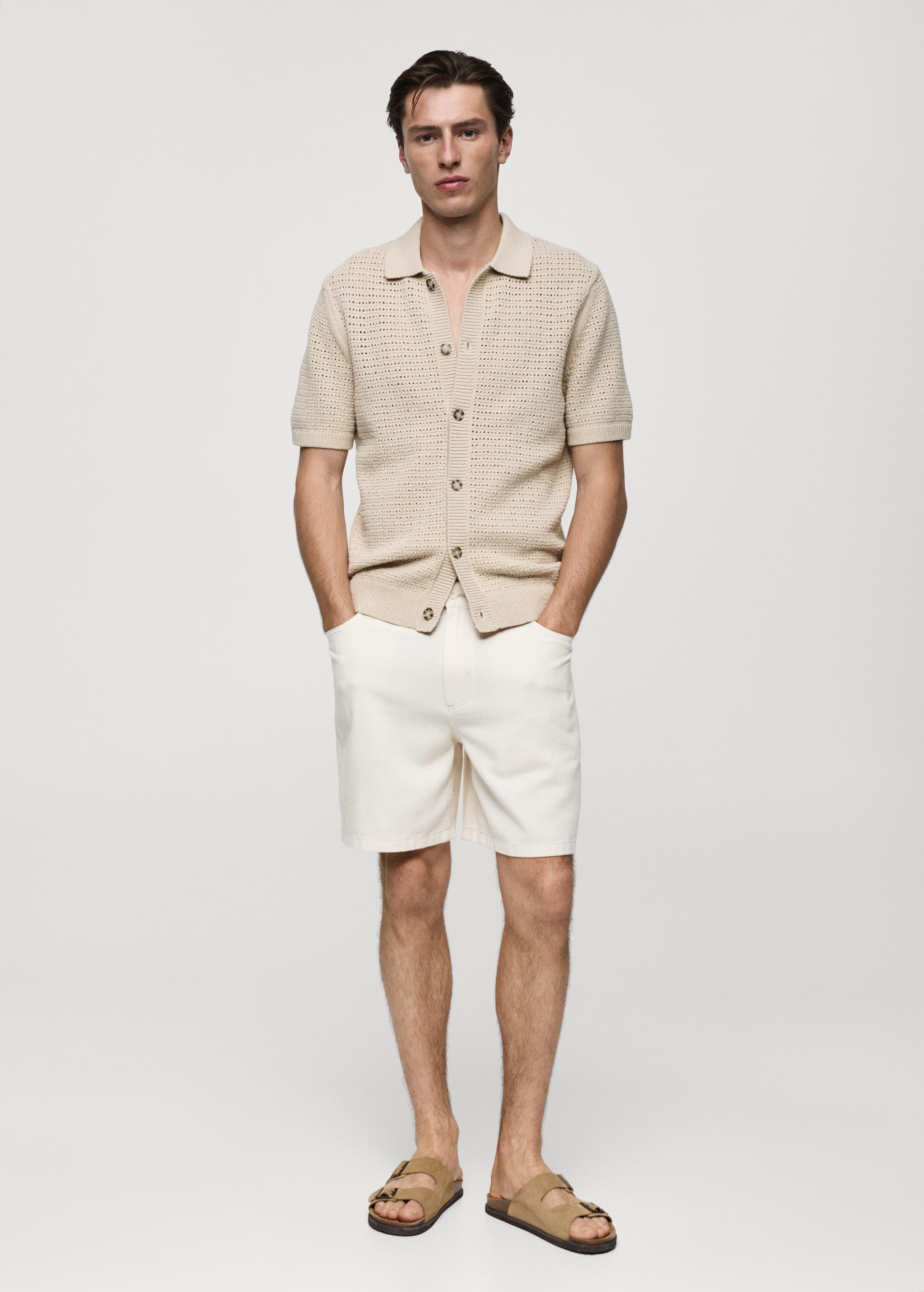 Custom Men's Short-Sleeve Open-Knit Button-Up Shirt