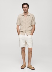 Custom Men's Short-Sleeve Open-Knit Button-Up Shirt