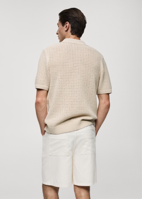 Custom Men's Short-Sleeve Open-Knit Button-Up Shirt