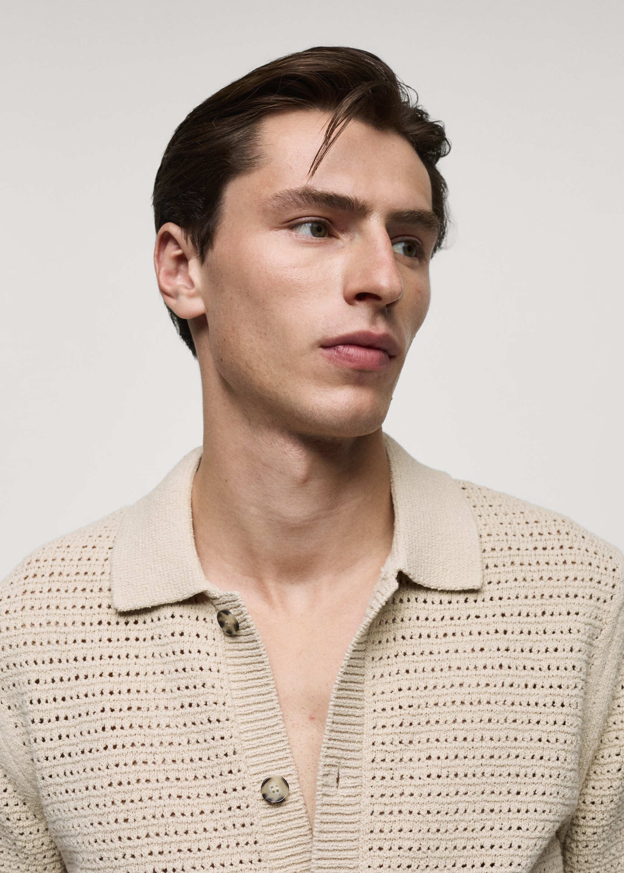 Custom Men's Short-Sleeve Open-Knit Button-Up Shirt