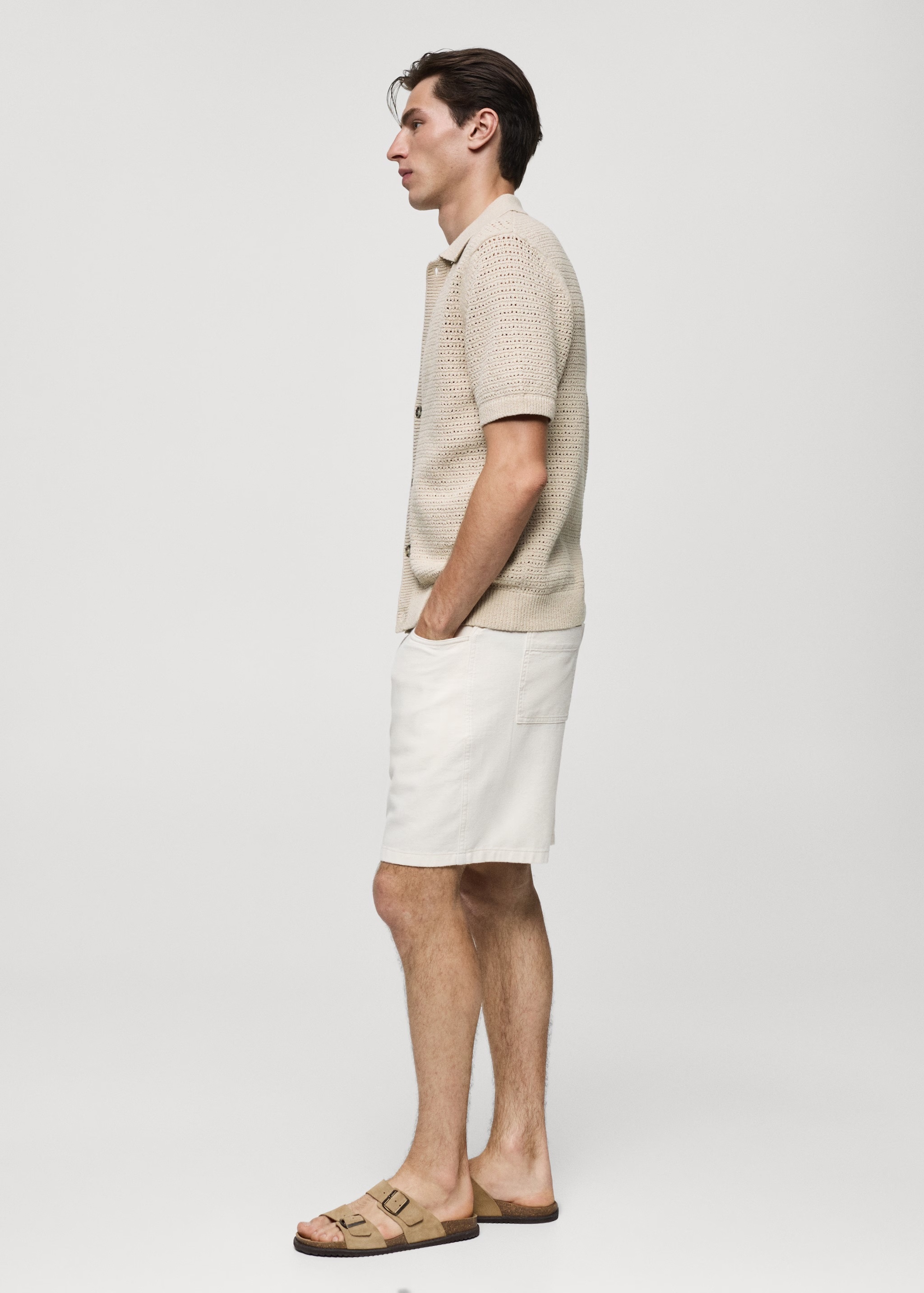 Custom Men's Short-Sleeve Open-Knit Button-Up Shirt