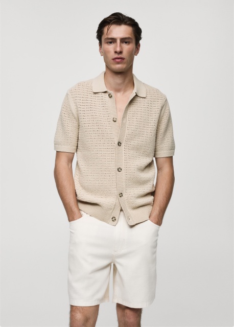 Custom Men's Short-Sleeve Open-Knit Button-Up Shirt