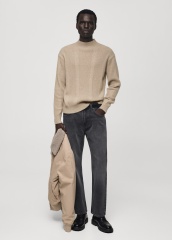 Custom Men's Beige Ribbed Wool Sweater