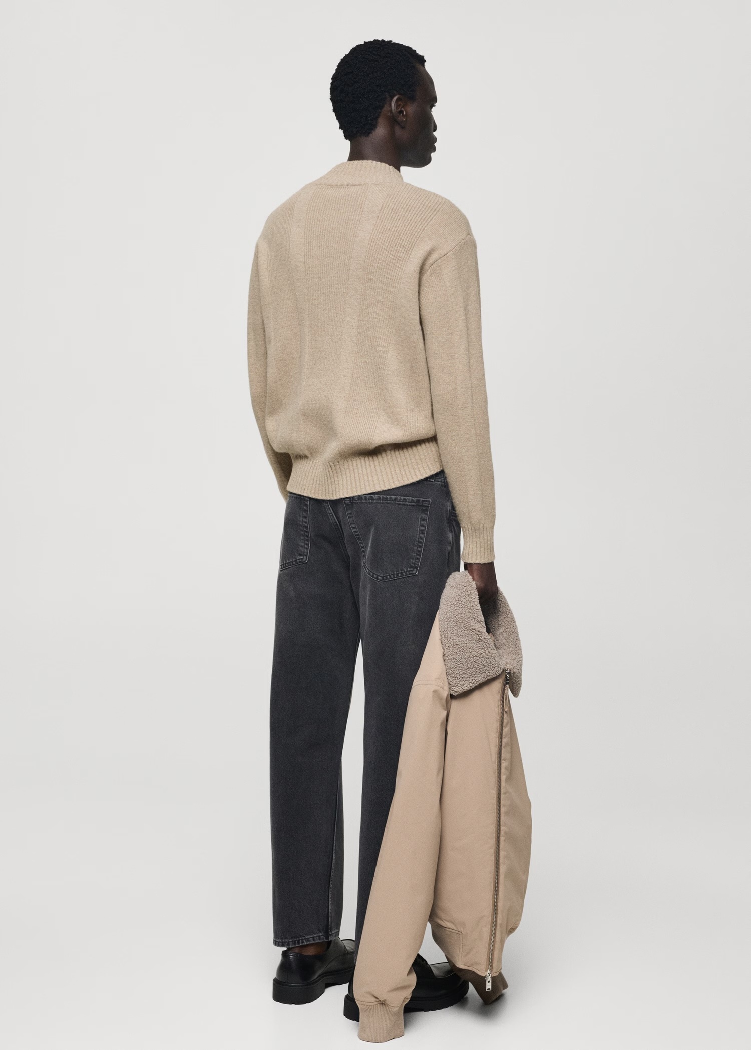 Custom Men's Beige Ribbed Wool Sweater
