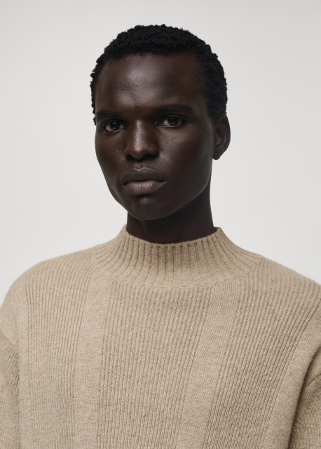 Custom Men's Beige Ribbed Wool Sweater