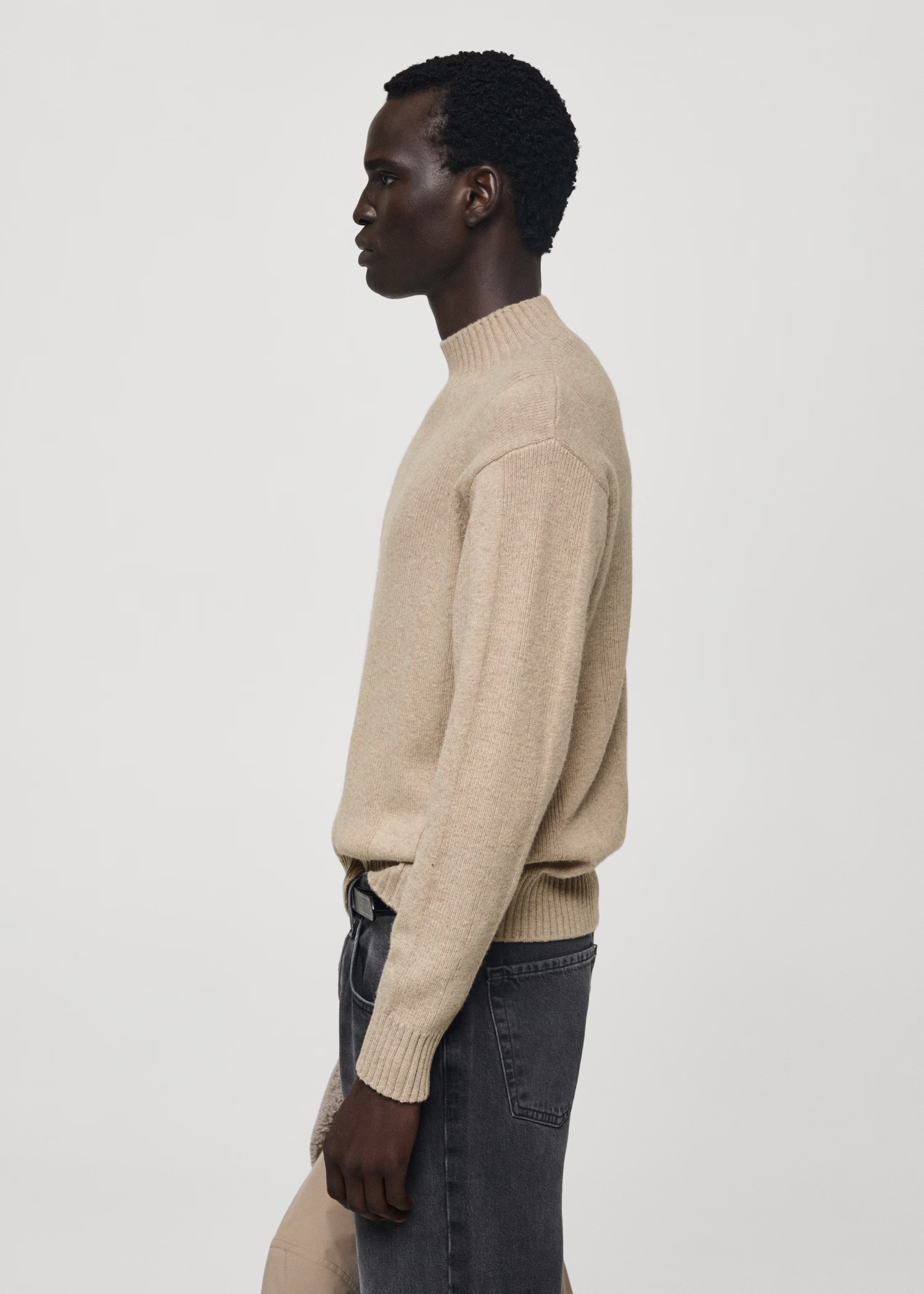 Custom Men's Beige Ribbed Wool Sweater