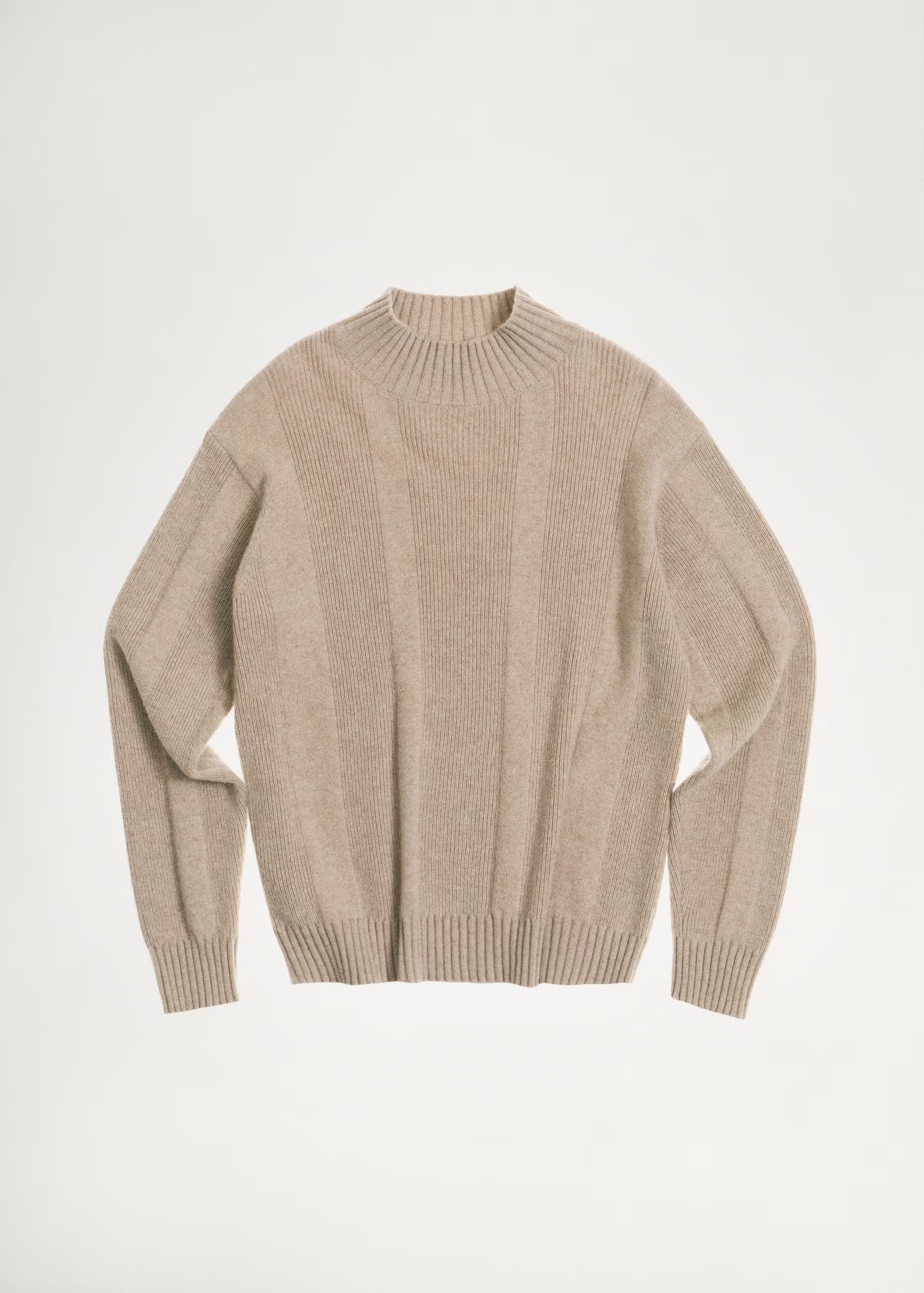Custom Men's Beige Ribbed Wool Sweater