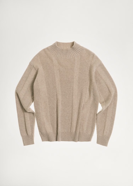 Custom Men's Beige Ribbed Wool Sweater