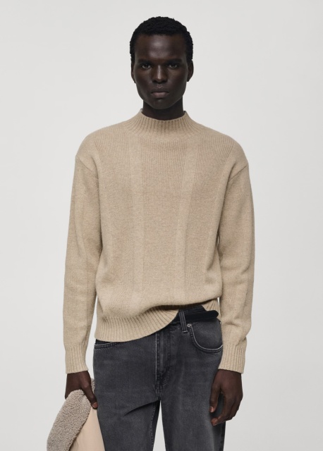 Custom Men's Beige Ribbed Wool Sweater