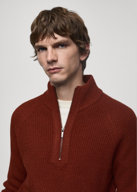 Customize Men's Rust Red Half-Zip Sweater