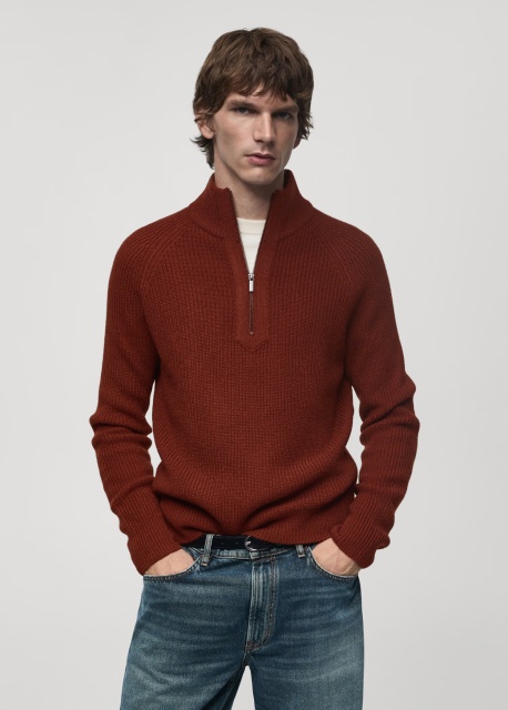 Customize Men's Rust Red Half-Zip Sweater