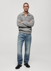 ODM Men's Gray Textured Knit Polo Sweater