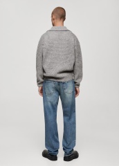 ODM Men's Gray Textured Knit Polo Sweater