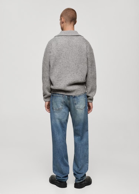 ODM Men's Gray Textured Knit Polo Sweater