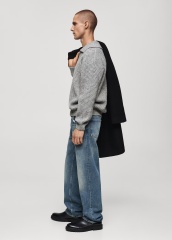 ODM Men's Gray Textured Knit Polo Sweater