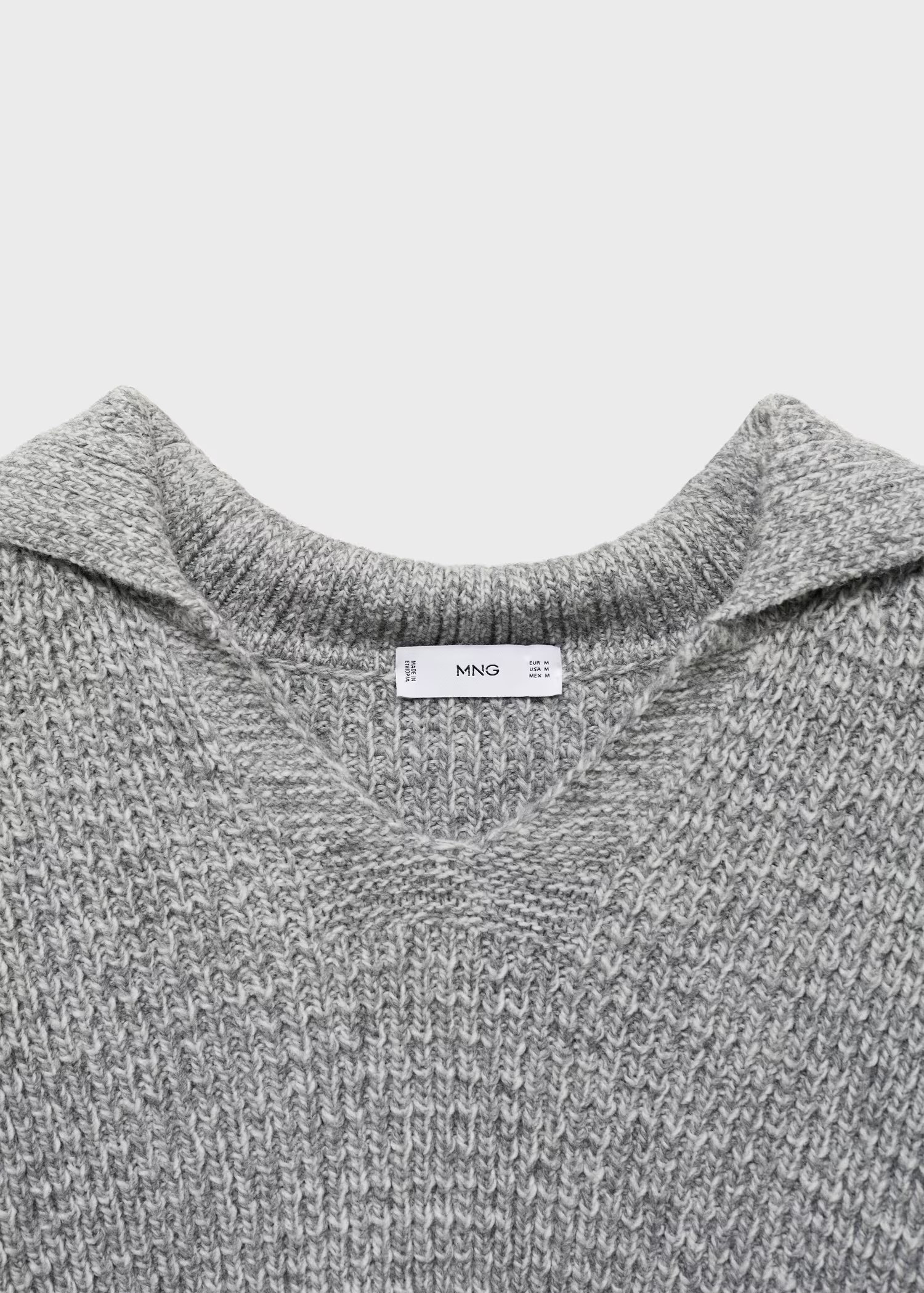 ODM Men's Gray Textured Knit Polo Sweater