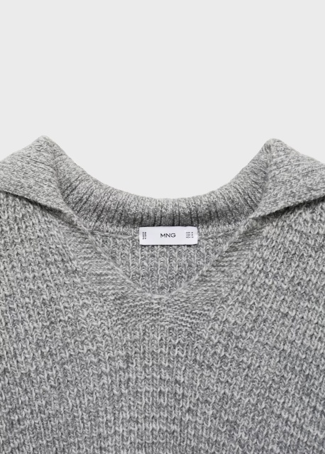 ODM Men's Gray Textured Knit Polo Sweater