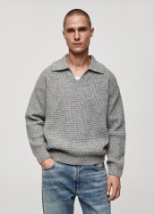 ODM Men's Gray Textured Knit Polo Sweater