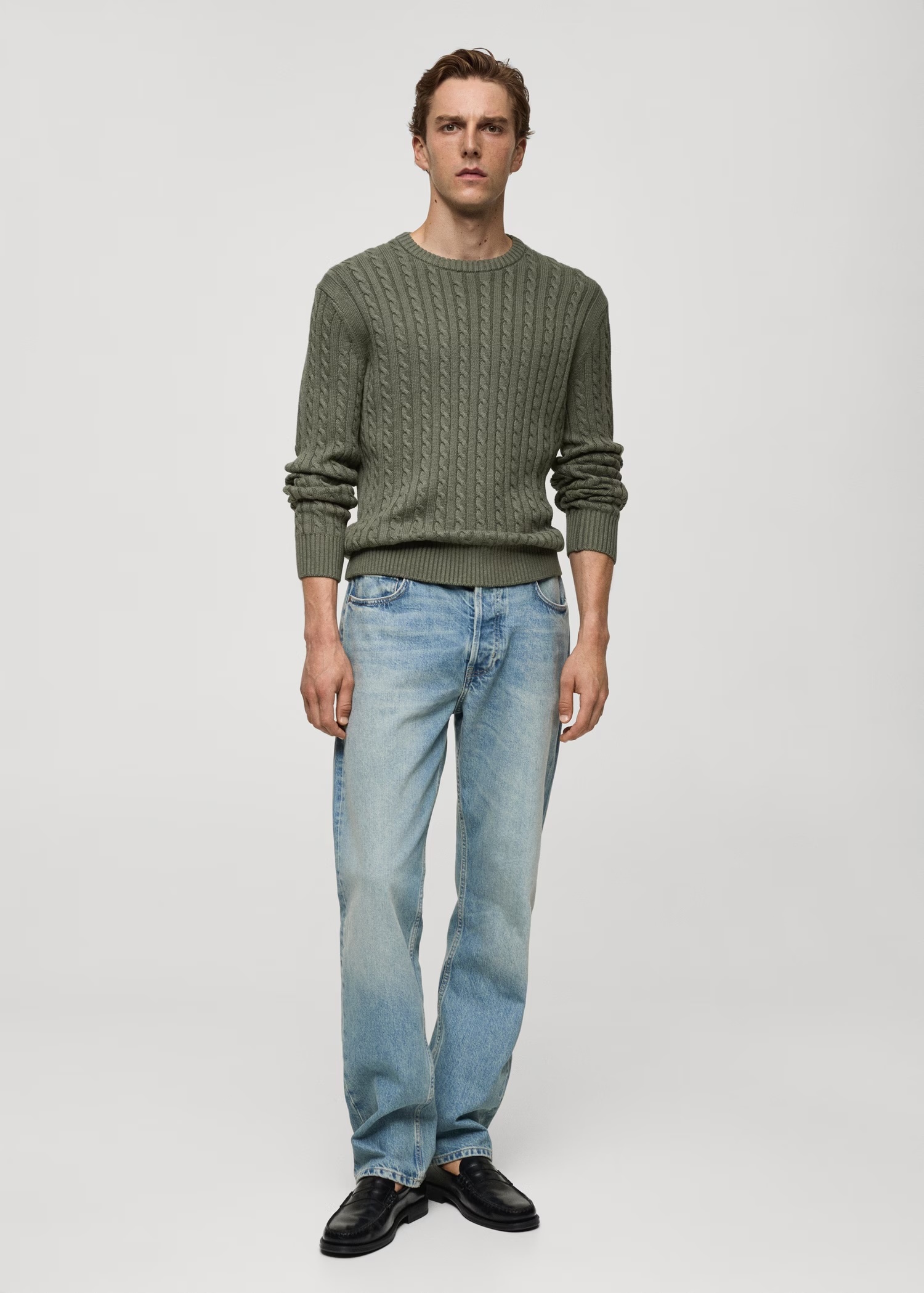 Custom Men's Olive Green Cable Knit Sweater