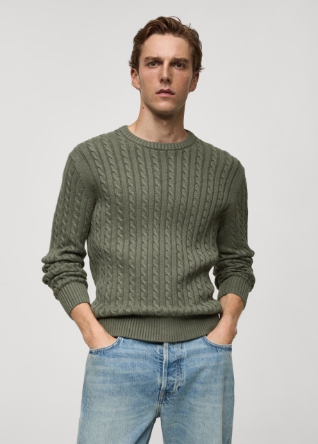 Custom Men's Olive Green Cable Knit Sweater