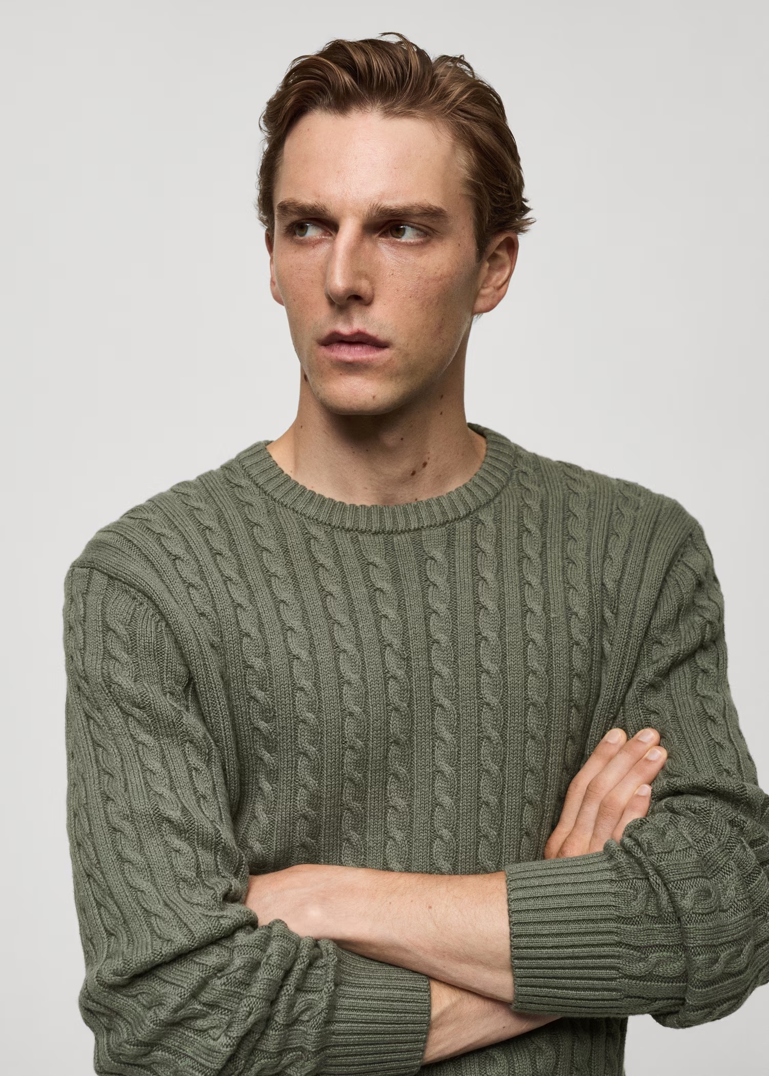 Custom Men's Olive Green Cable Knit Sweater