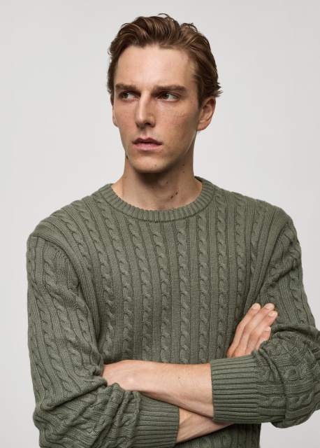 Custom Men's Olive Green Cable Knit Sweater