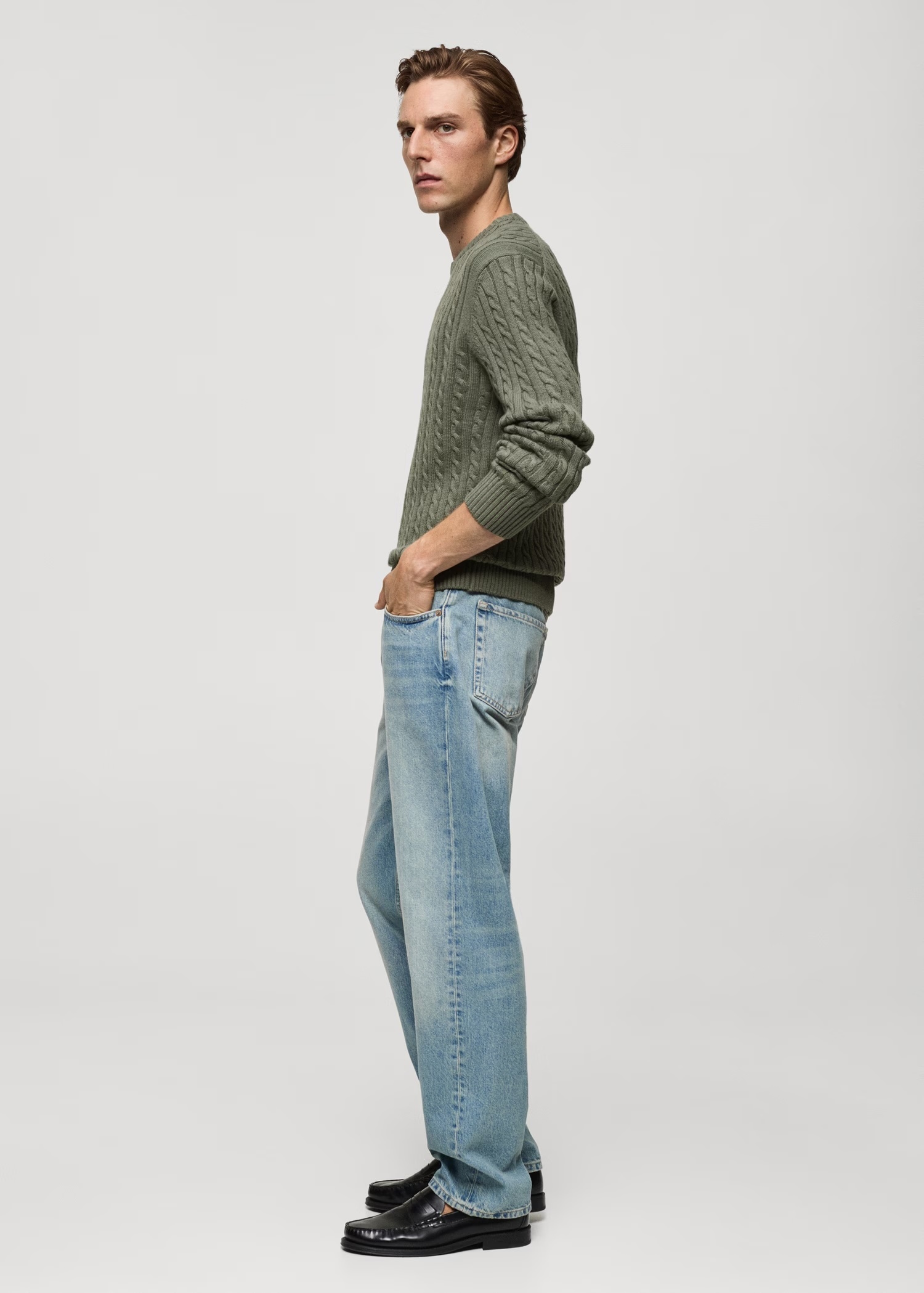 Custom Men's Olive Green Cable Knit Sweater