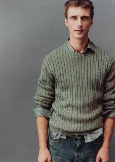 Custom Men's Olive Green Cable Knit Sweater