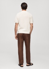 ODM Men's Short-Sleeve Open-Knit Button-Up Shirt in Cream
