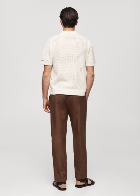 ODM Men's Short-Sleeve Open-Knit Button-Up Shirt in Cream