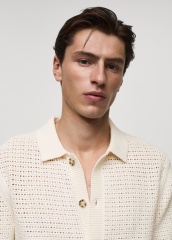 ODM Men's Short-Sleeve Open-Knit Button-Up Shirt in Cream