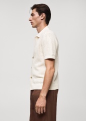 ODM Men's Short-Sleeve Open-Knit Button-Up Shirt in Cream
