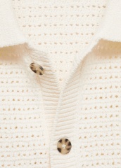 ODM Men's Short-Sleeve Open-Knit Button-Up Shirt in Cream
