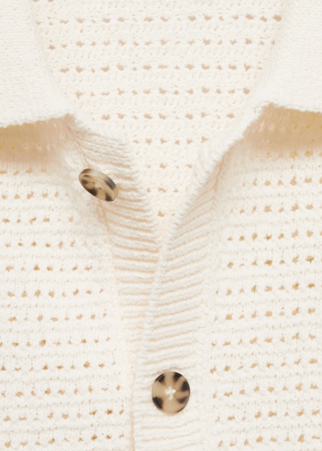 ODM Men's Short-Sleeve Open-Knit Button-Up Shirt in Cream