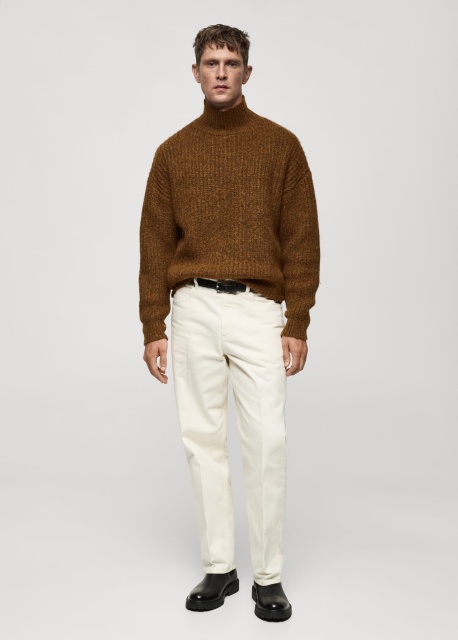 Custom Men's Brown Wool-Blend Turtleneck Sweater 