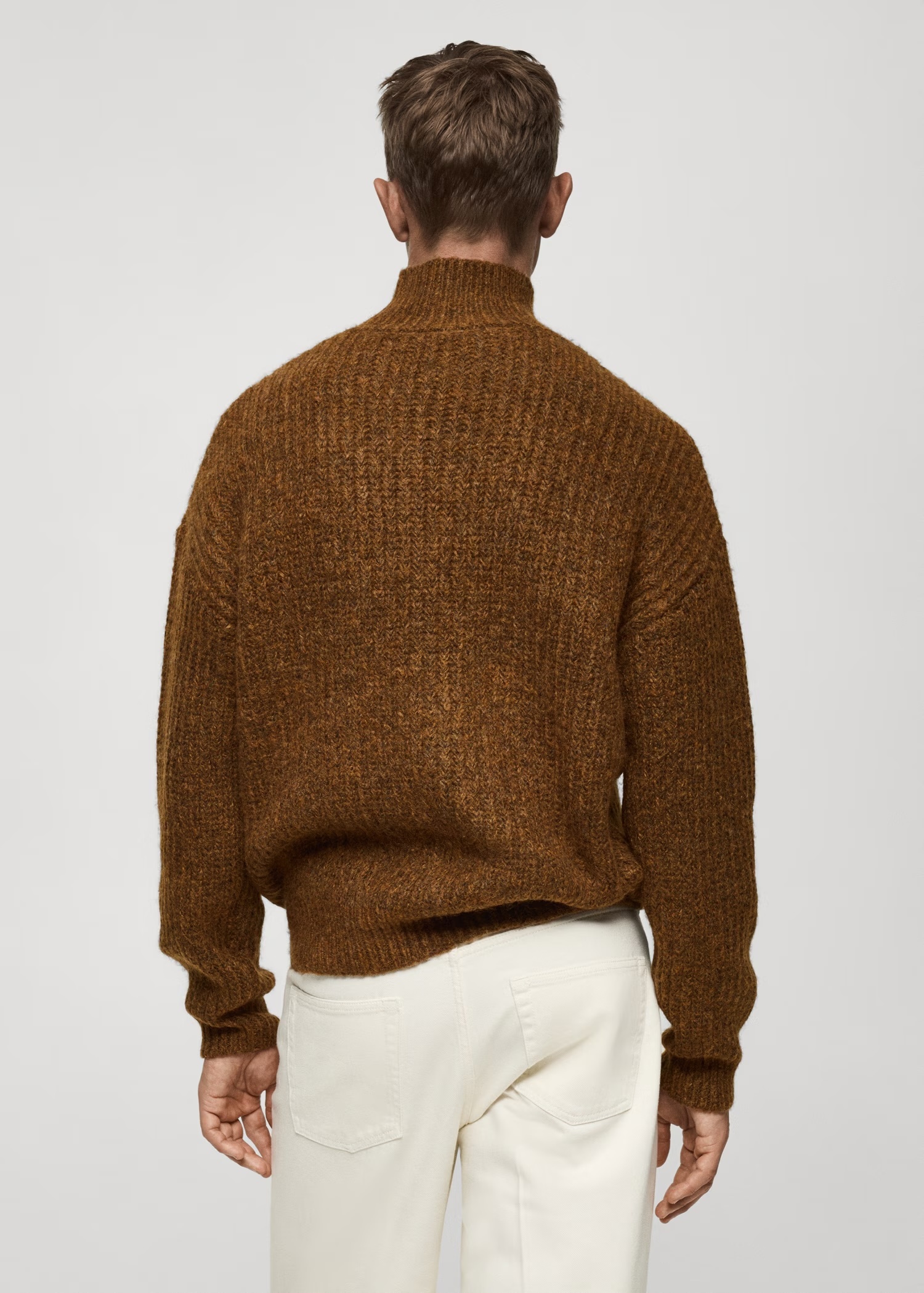 Custom Men's Brown Wool-Blend Turtleneck Sweater 