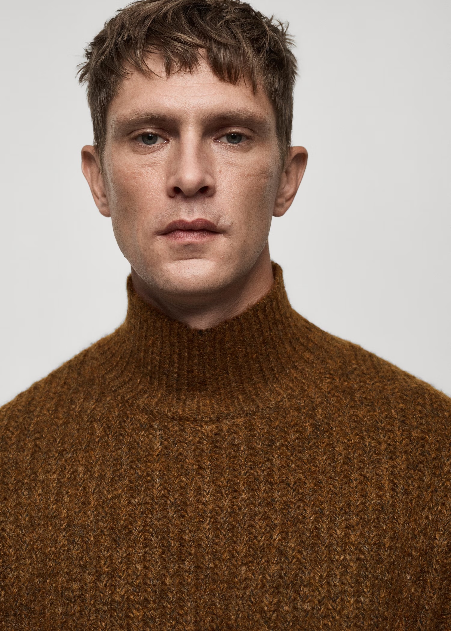 Custom Men's Brown Wool-Blend Turtleneck Sweater 