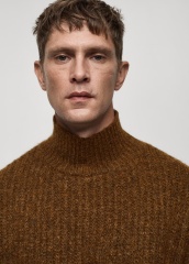 Custom Men's Brown Wool-Blend Turtleneck Sweater 