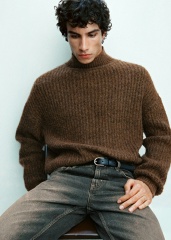 Custom Men's Brown Wool-Blend Turtleneck Sweater 